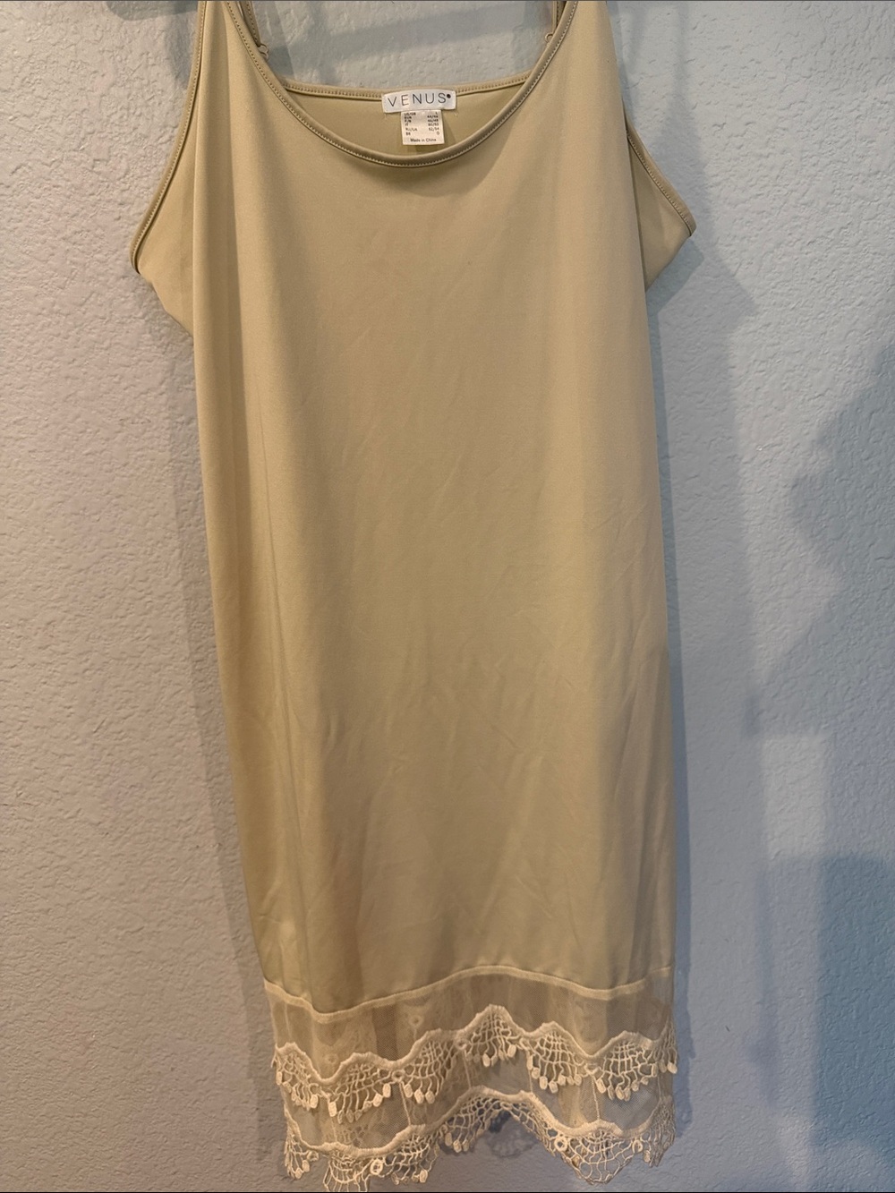 VENUS Cream Lace-Hem Midi Slip Dress
